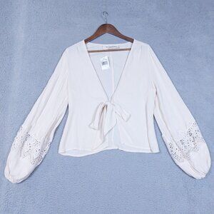 Jen's Pirate Booty Cream Tie Front Blouse